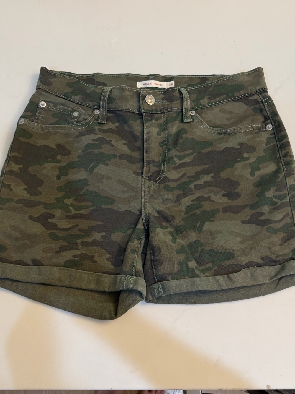 Women's Camo Roll-Hem Shorts - Olive Green